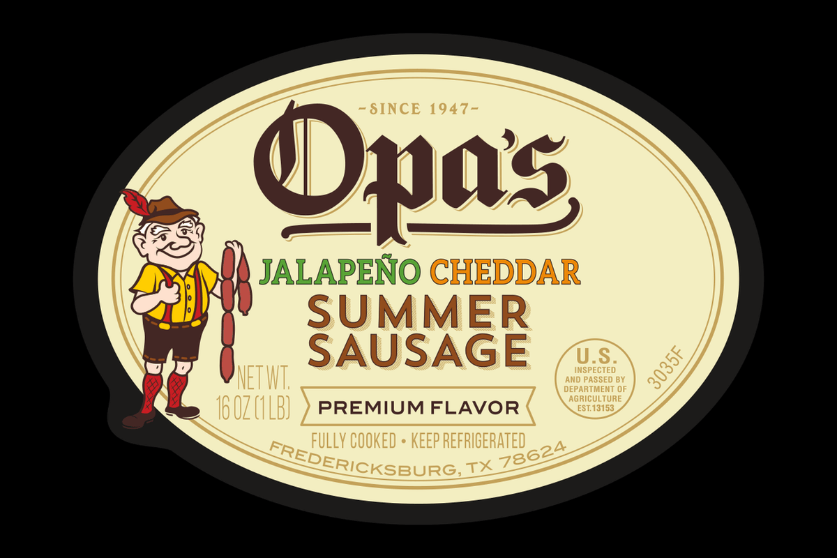 Opa's Jalapeño Cheddar Summer Sausage package label