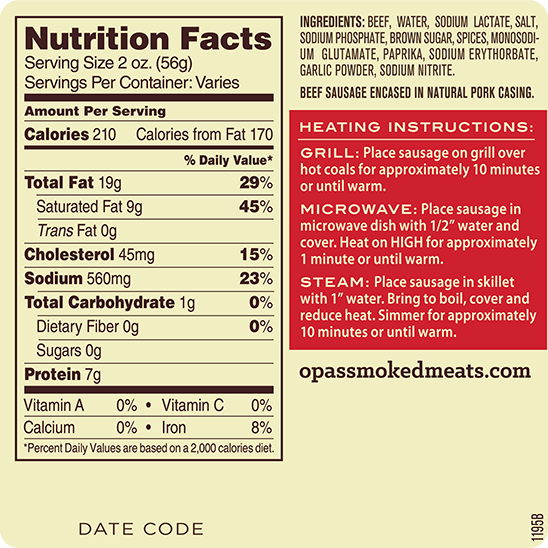 Opa's Beef Smoked Sausage - Opa's Smoked Meats
