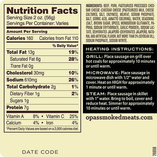 Opa's Jalapeño Cheddar Smoked Sausage - Opa's Smoked Meats