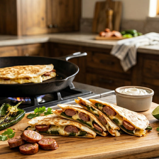 Hatch Green Chile Sausage Quesadillas with Opa's Hatch Green Chile Smoked Sausage