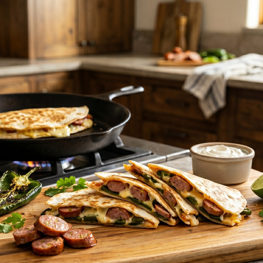 Hatch Green Chile Sausage Quesadillas with Opa's Hatch Green Chile Smoked Sausage - Opa's Smoked Meats