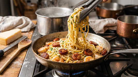 Garlic Butter Shrimp & Sausage Pasta with Opa's Country Blend