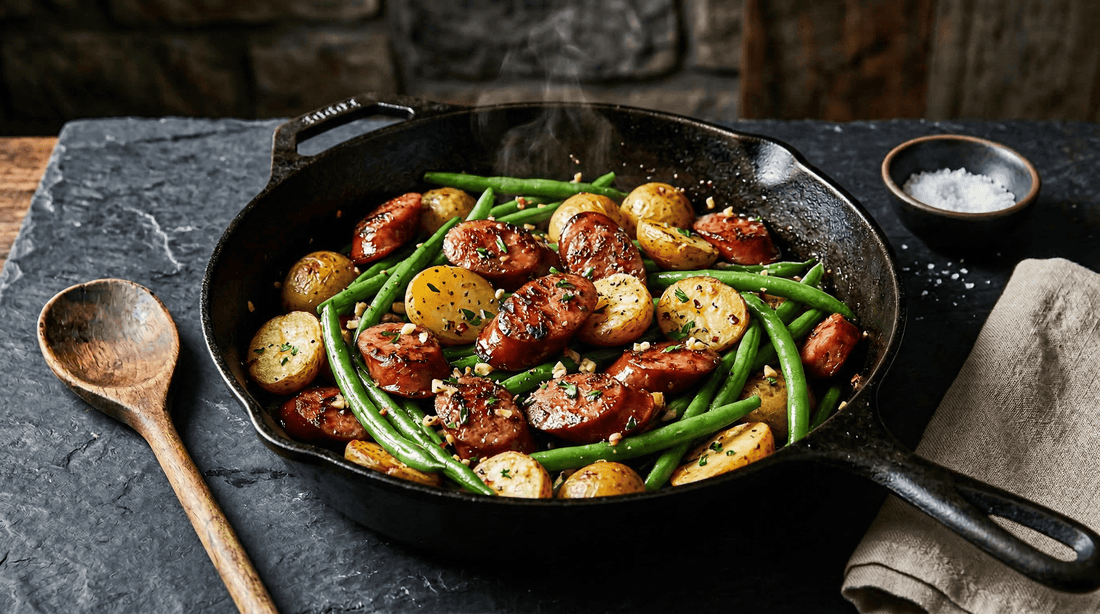 Opa's Country Blend Sausage, Potato & Green Bean Skillet - Opa's Smoked Meats