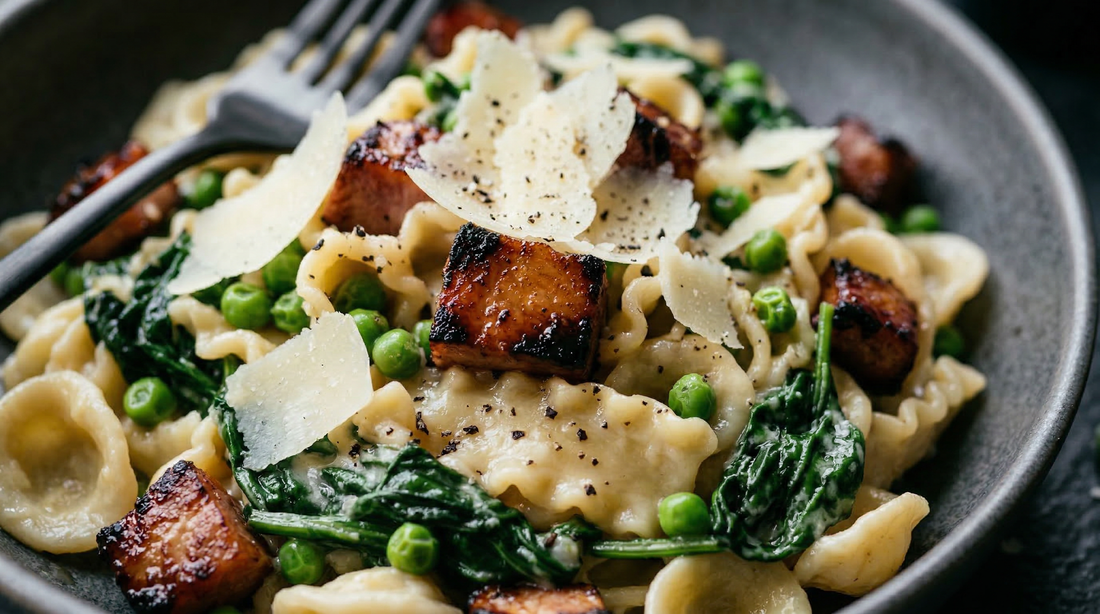 Opa's honey glazed ham and Gruyère cream pasta with fettuccine, Fredericksburg, Texas