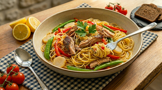 Opa’s Smoked Chicken With Angel Hair Pasta And Peppers - Opa's Smoked Meats