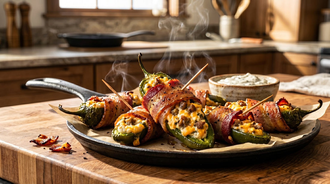 Sausage-Stuffed Jalapeños Wrapped in Opa's Peppered Bacon - Opa's Smoked Meats