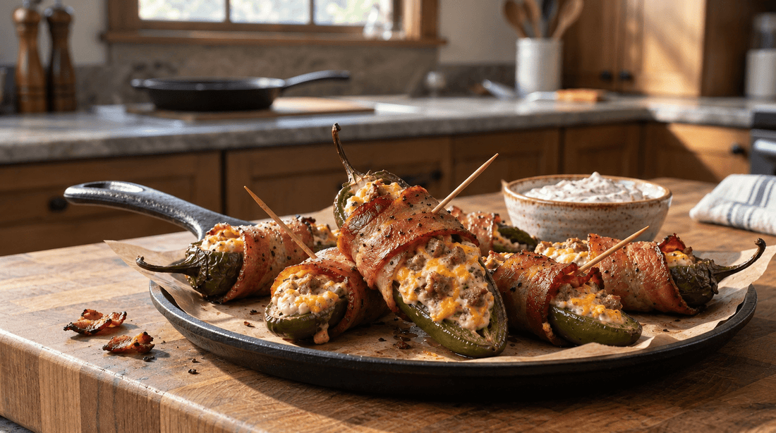 Sausage-Stuffed Jalapeños Wrapped in Opa's Peppered Bacon - Opa's Smoked Meats
