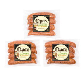 Three 1 lb packages of Opa's Jalapeño Cheddar Smoked Sausage