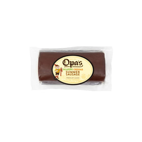 Opa's Jalapeño Cheddar Summer Sausage chub in its package