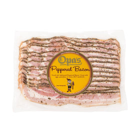 Opa's Smoked Peppered Bacon in its 1 lb package