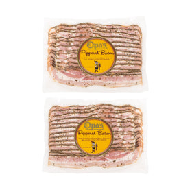 Two 1 lb packages of Opa's Smoked Peppered Bacon
