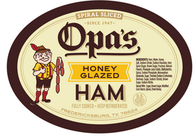 Opa's Honey Glazed Ham package label