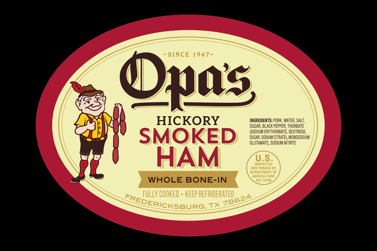 Opa's Hickory Smoked Ham package label