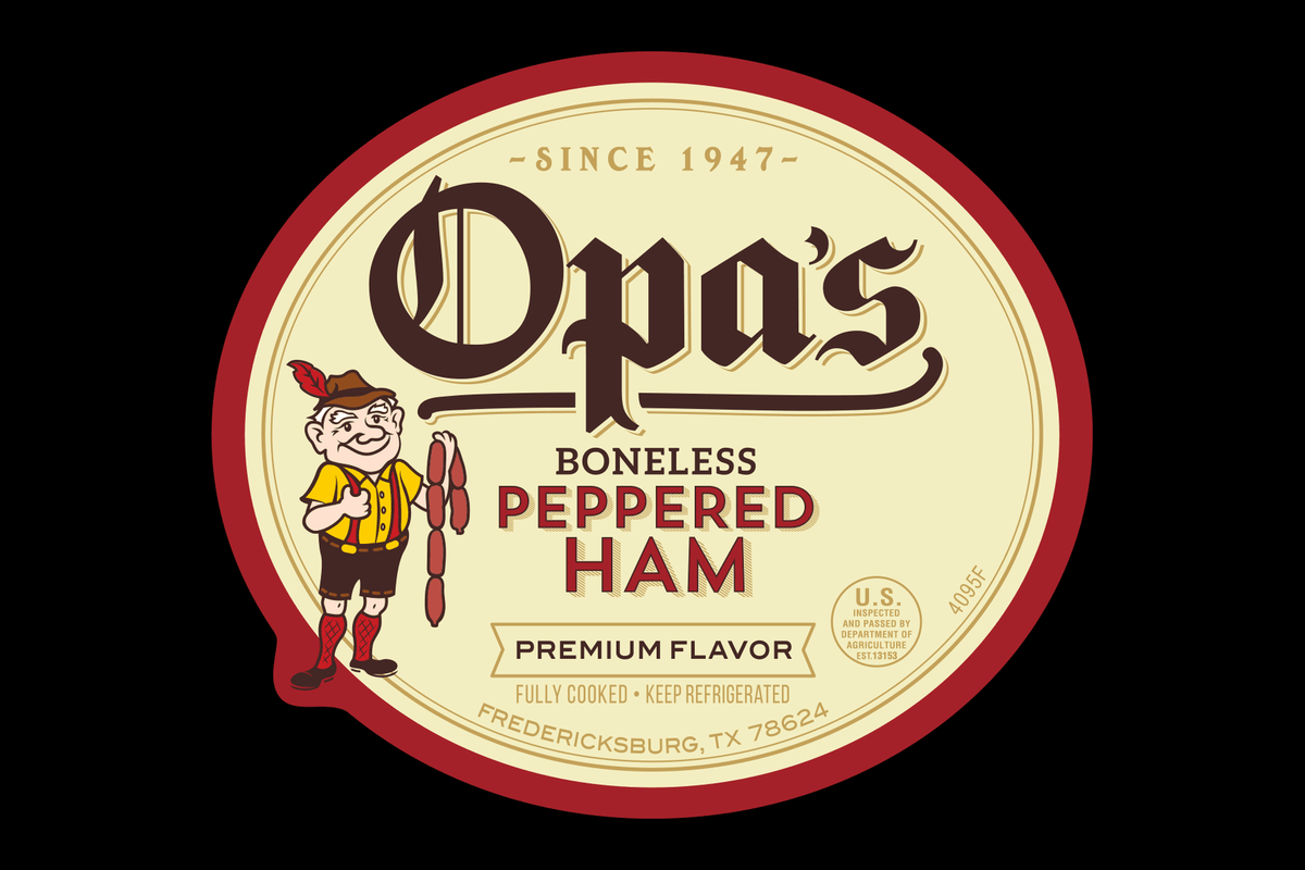 Opa's Boneless Peppered Ham package label