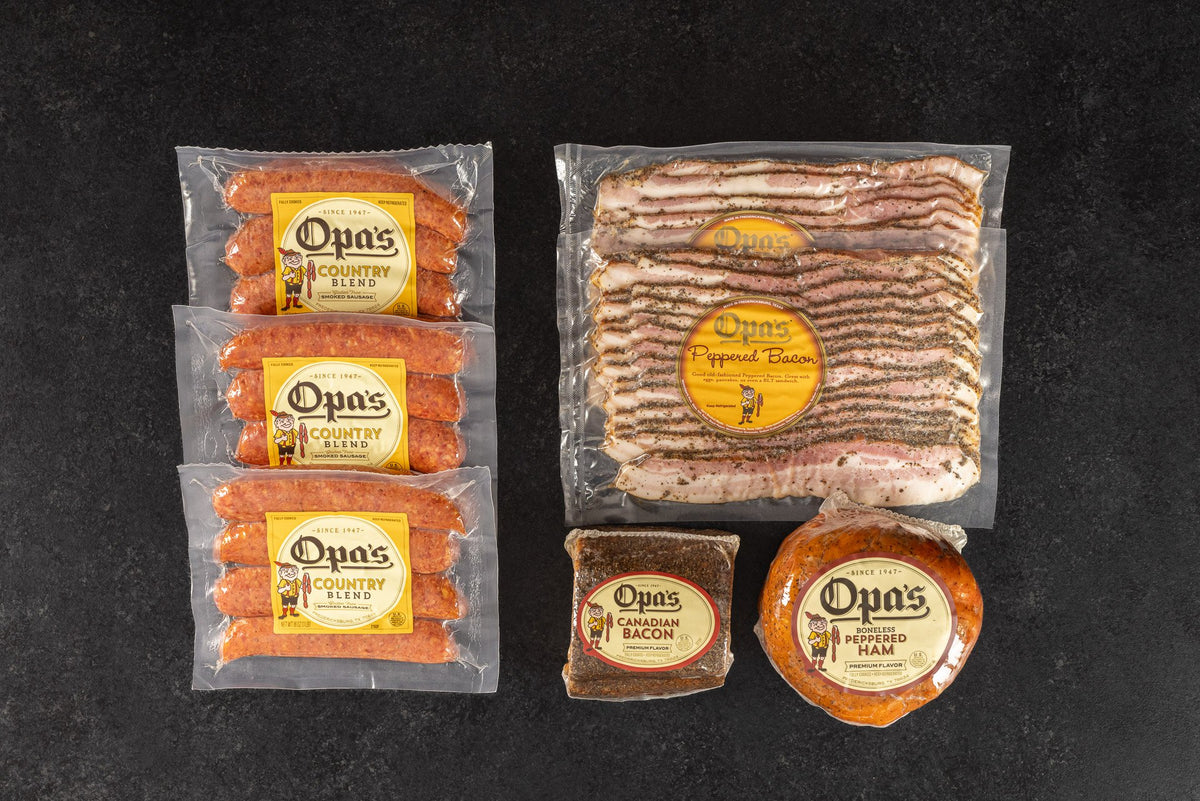 Everything in the Opa's Breakfast Combo, laid out
