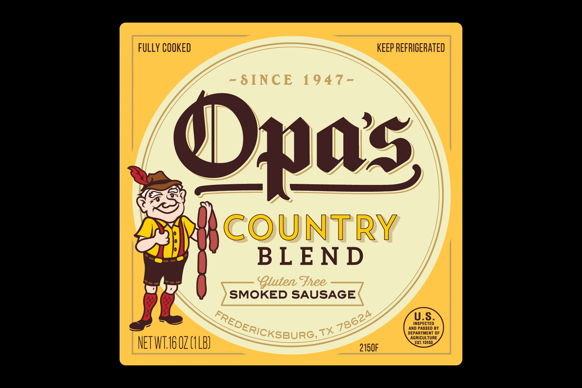 Opa's Country Blend Smoked Sausage package label