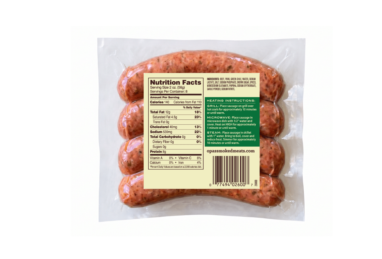 Opa's Hatch Green Chile Smoked Sausage - Opa's Smoked Meats
