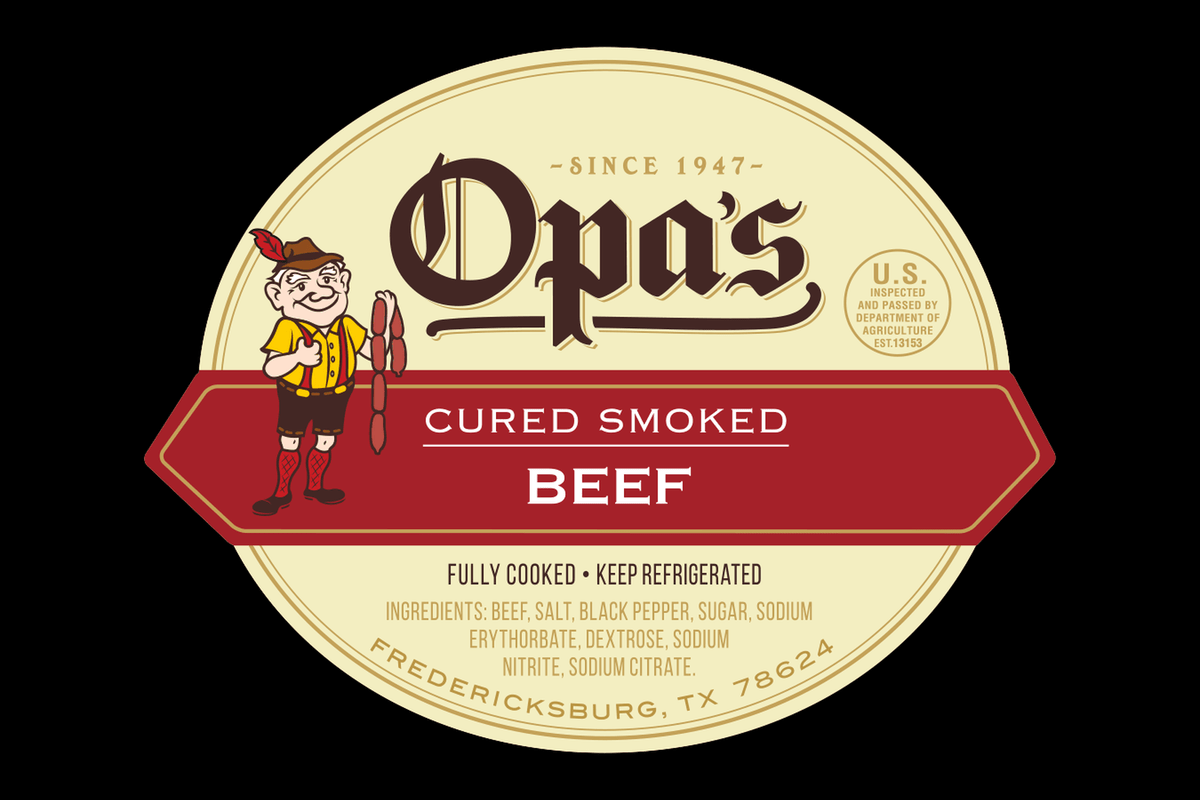 Opa's Cured Smoked Beef package label