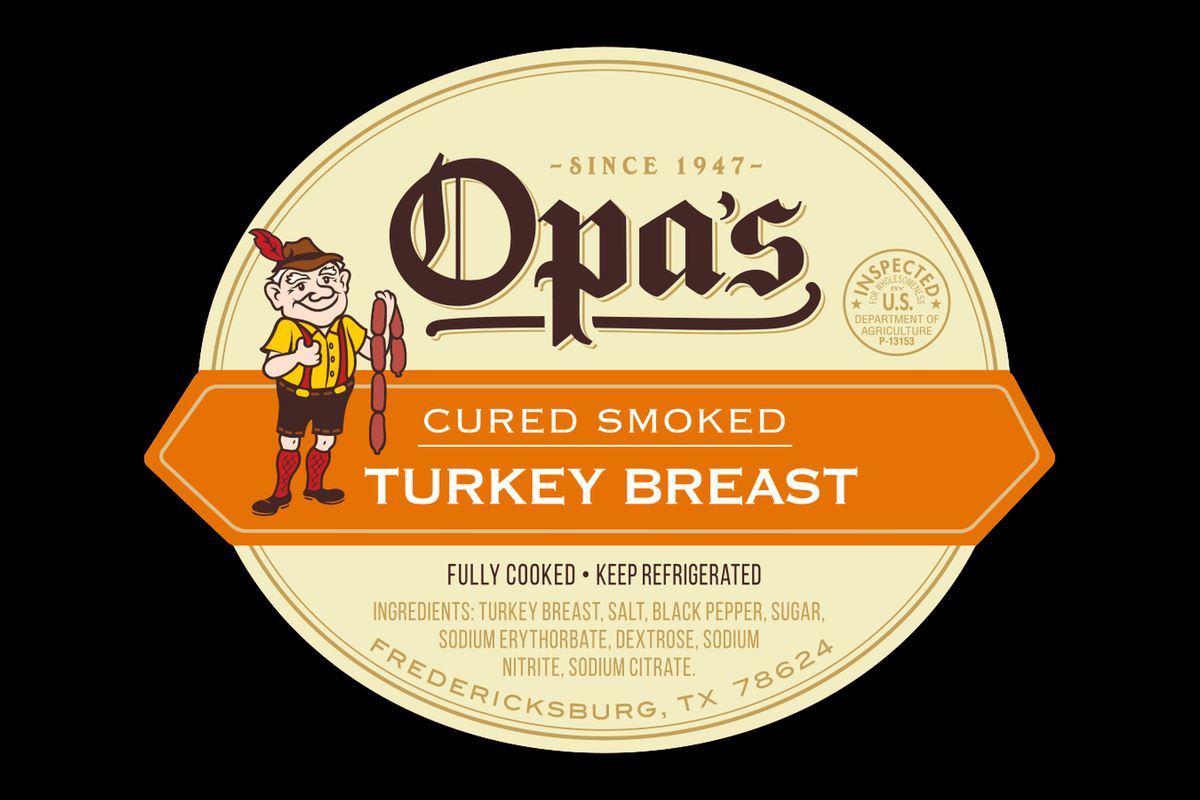 Opa's Cured Smoked Turkey Breast package label