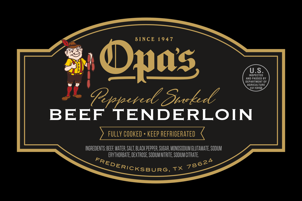 Opa's Peppered Smoked Beef Tenderloin package label
