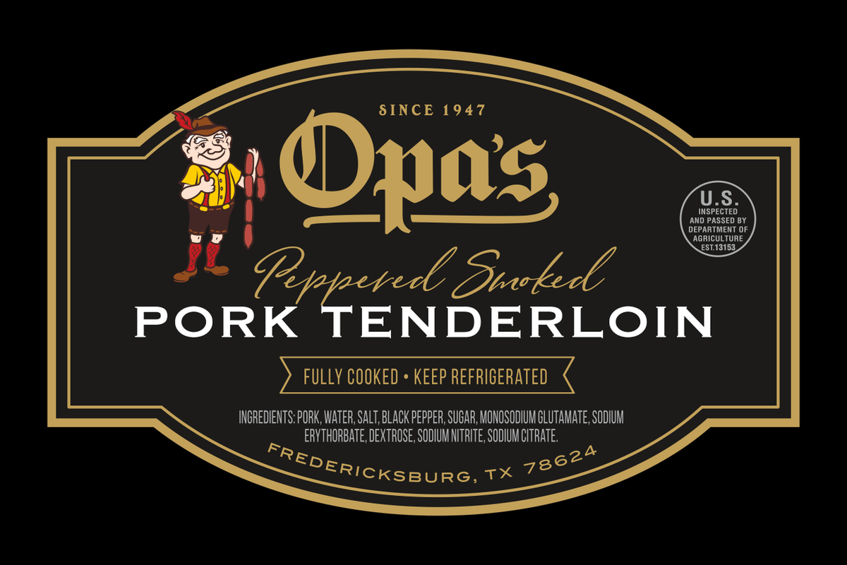 Opa's Peppered Smoked Pork Tenderloin package label