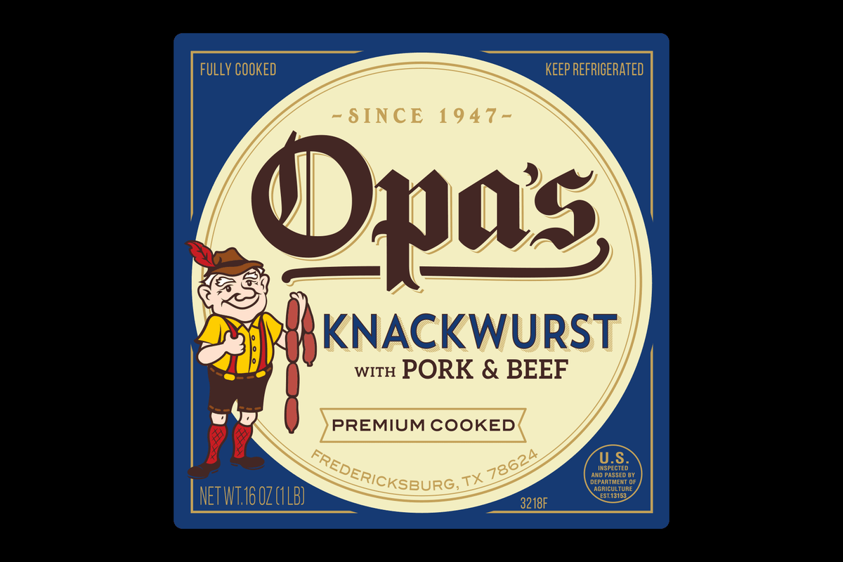 Opa's Knackwurst with Pork & Beef package label