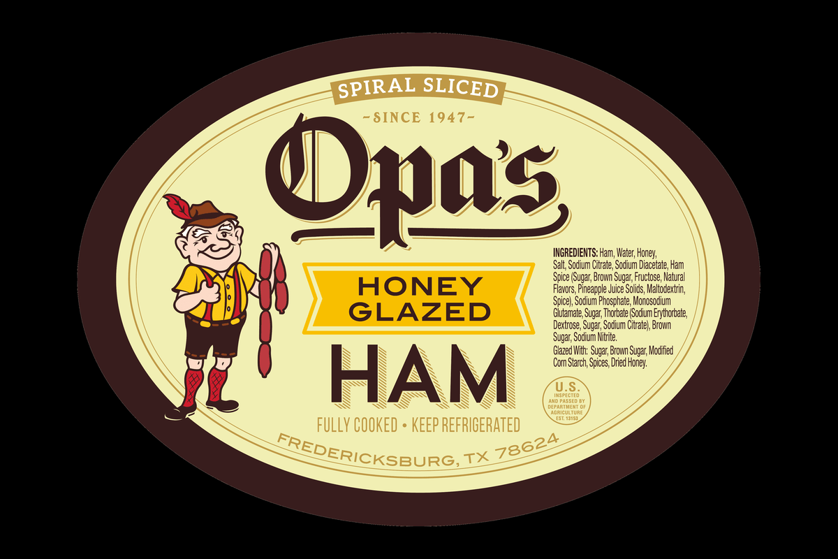 Opa's Honey Glazed Ham package label